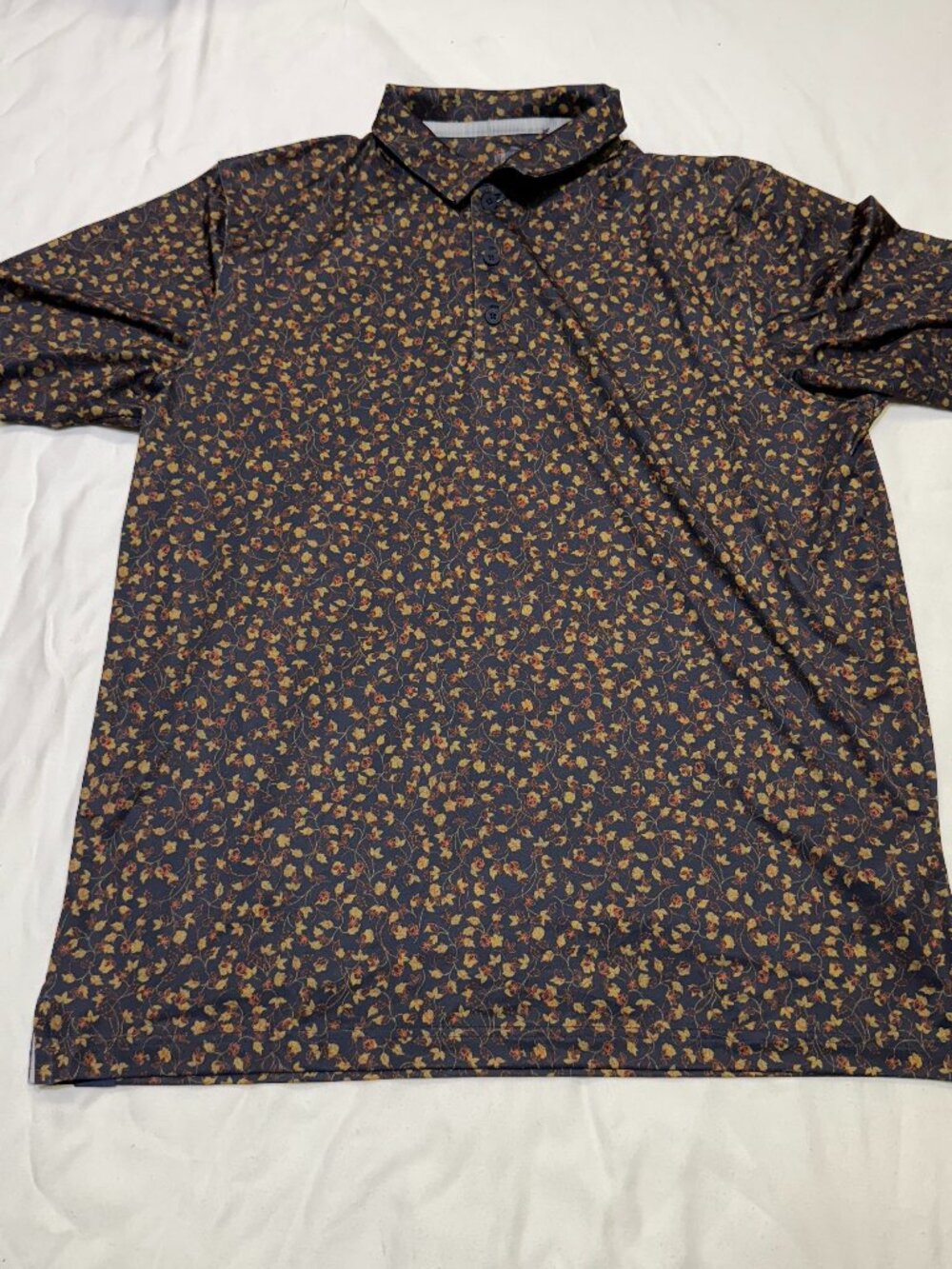 Puma Men's Blue Floral Leaf Print Short Sleeve Golf Polo Shirt L